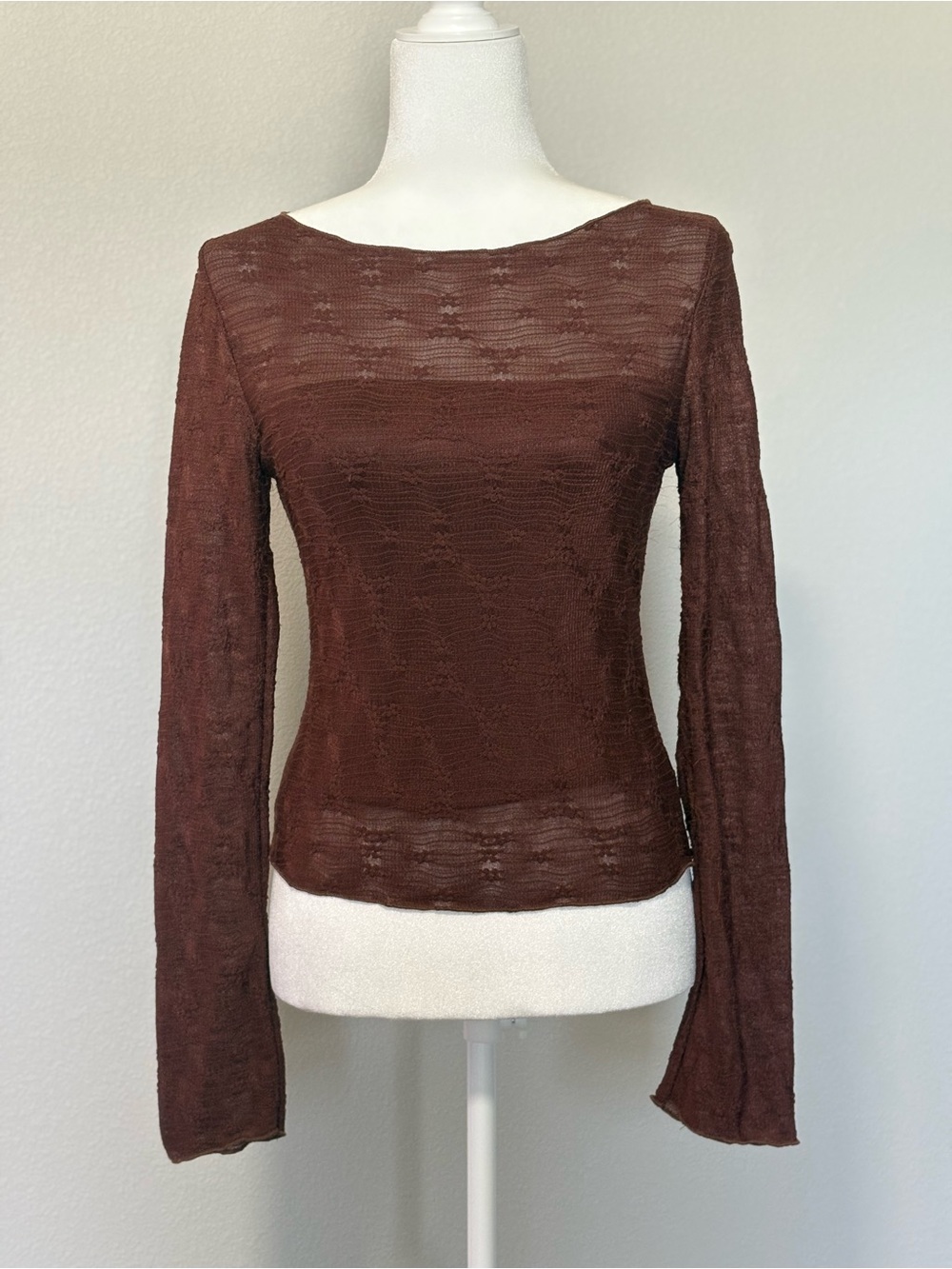 See You Monday Brown Long Sleeve Lace Top